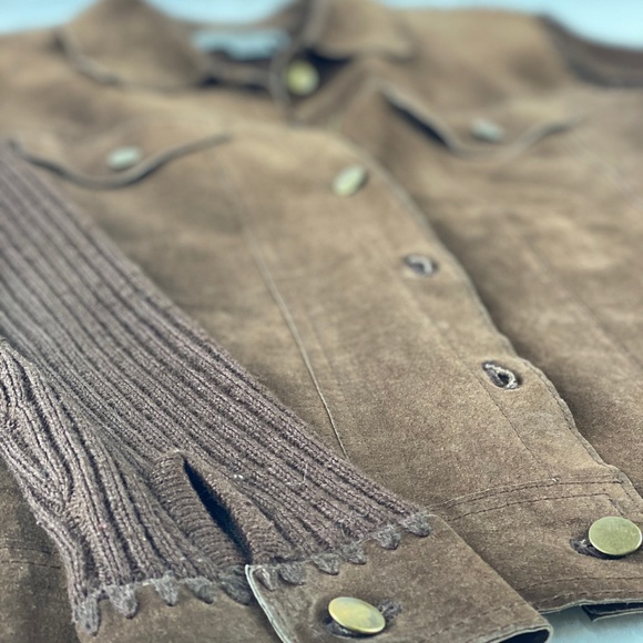 Vintage brown leather sweater jacket button up - Picture 5 of 6